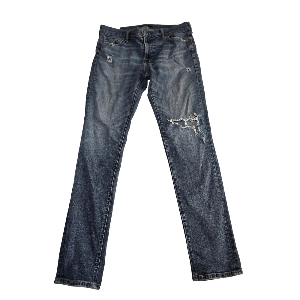 Abercrombie Fitch Super Skinny Jeans Mens 34x32 Blue Distressed Stretch /0509‎